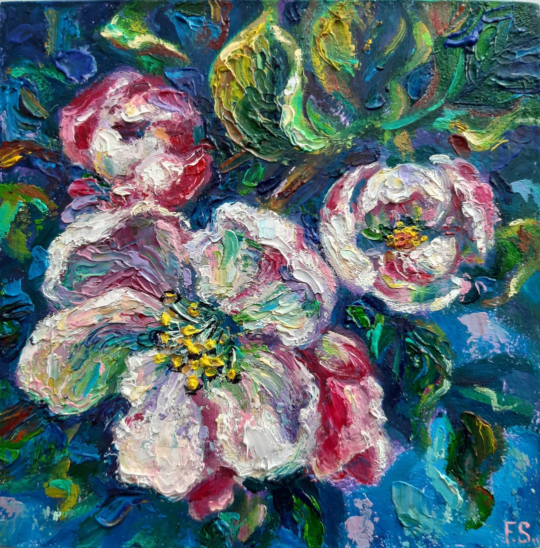 Apple Blossom Painting Floral Original Oil Art Small Artwork Spring ...