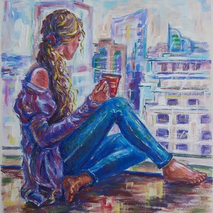 Menina Pintura figurativa arte original Mulher arte presente