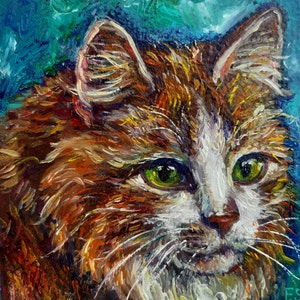 Peinture de chat rouge Petite oeuvre d'art à l'huile originale Miniature de chat drôle