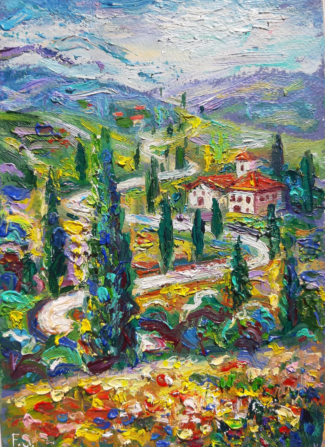 Tuscany Painting Italy Original Oil Art Impasto Landscape Impressionist ...