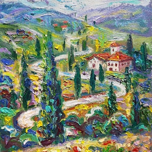 Pintura al óleo de Italia Arte pequeño original Obra de arte del paisaje de la Toscana