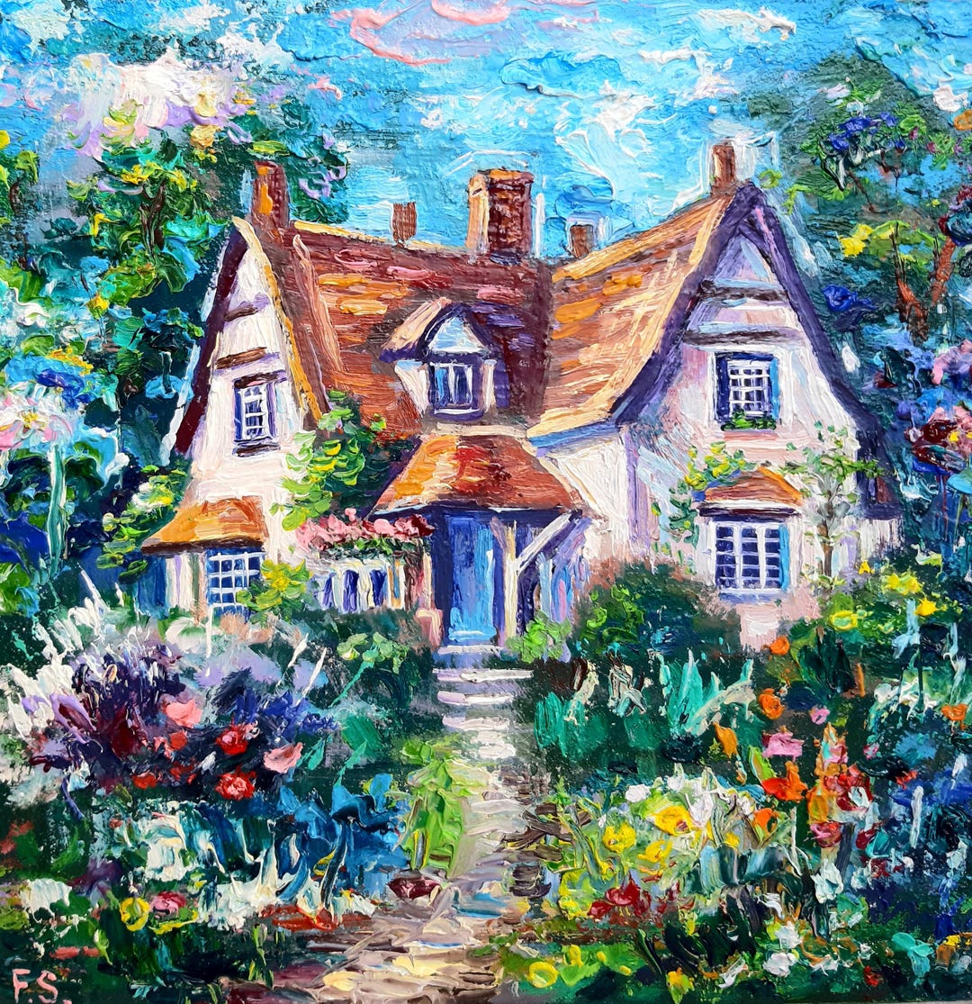 Cottage Garden Original Oil Painting English Cottage Art Impasto - Etsy