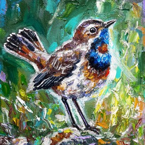 Bird Oil Painting Original art Small artwork Kitchen wall art Impasto
