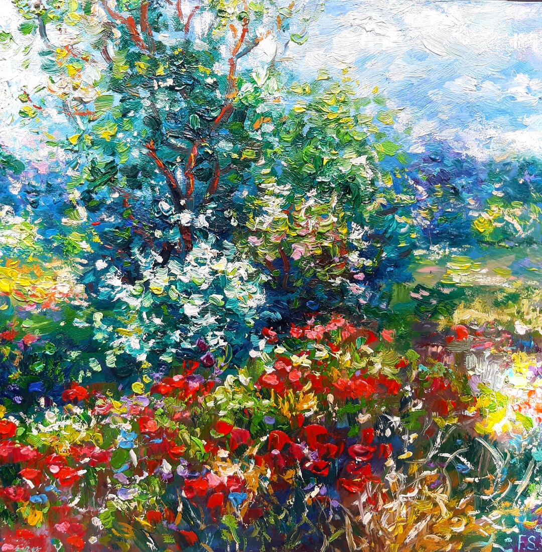 Poppy Field Painting Original Oil Meadow Impasto Impressionist - Etsy