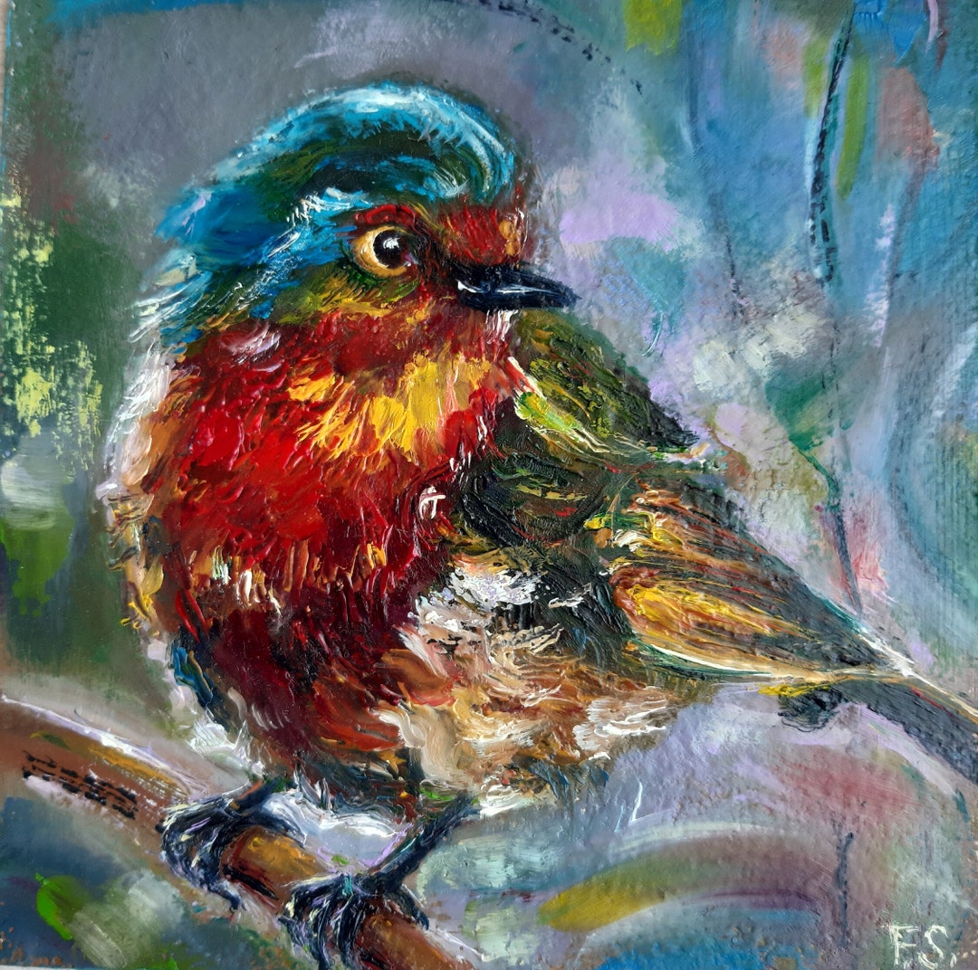 Robin Bird Oil Painting Bird Original Small Artwork - Etsy