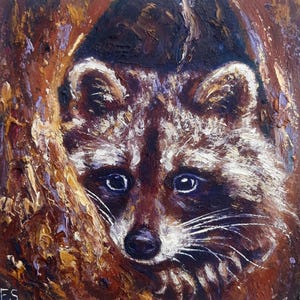 Pintura a óleo de guaxinim Animal original Pequena arte Retrato de guaxinim Obra de arte Presente