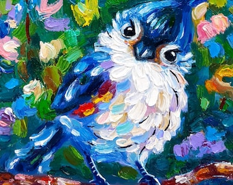 Tufted Titmouse Impasto oil Painting original Bird artwork