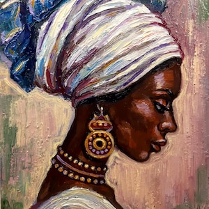 Pintura al óleo de una reina africana, retrato de mujer, arte original, obra de arte estadounidense