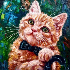 Peinture à l'huile de chat Oeuvre d'art originale Petit chat roux Portrait d'animal de compagnie