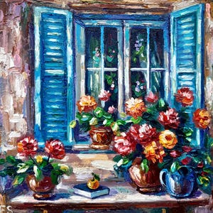 Pintura a óleo da Provença Original Cottage Garden Art Pequena obra de arte impressionista Impasto Flores 7 por 7 Presente