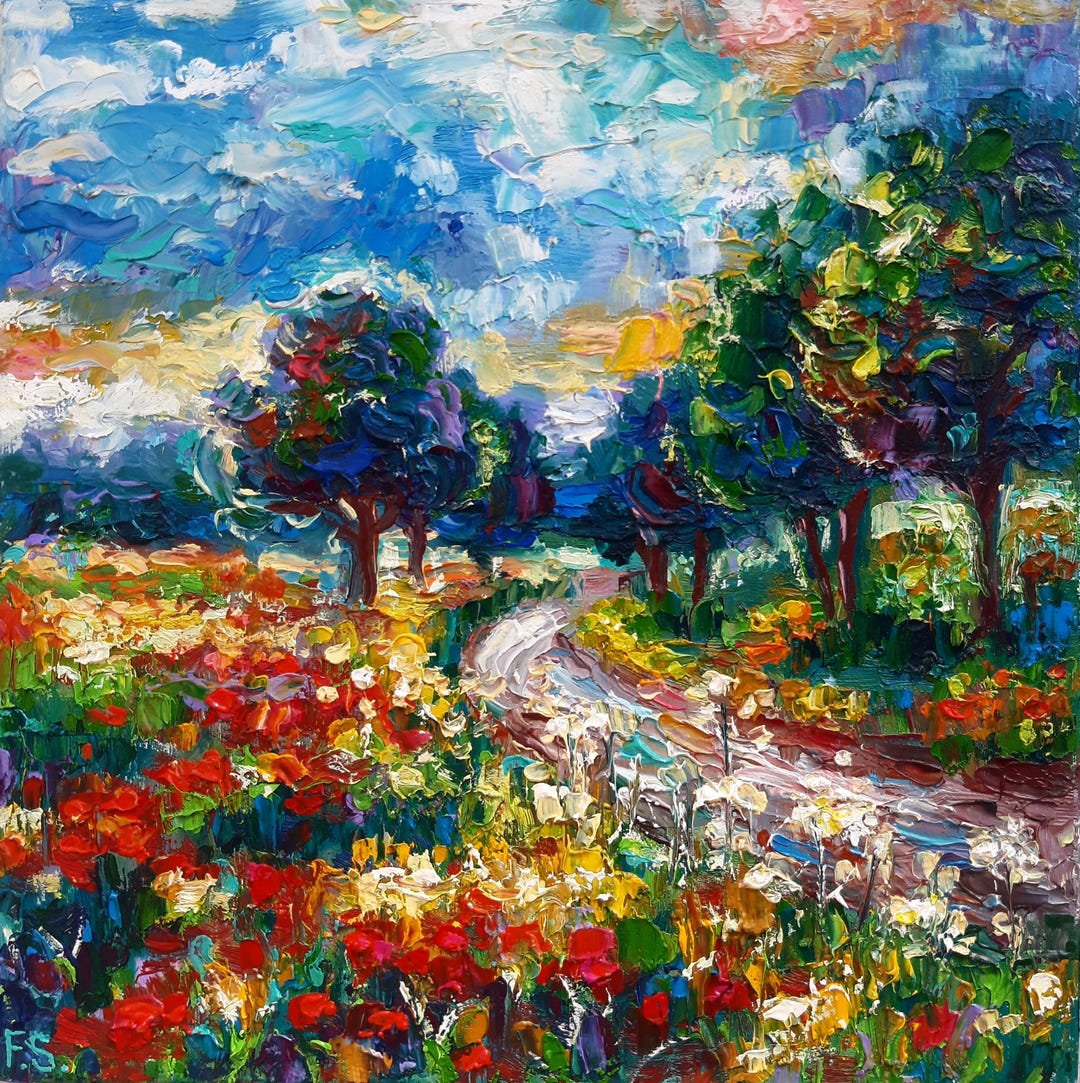 Poppy Field Painting Original Oil on Canvas Meadow Impasto - Etsy