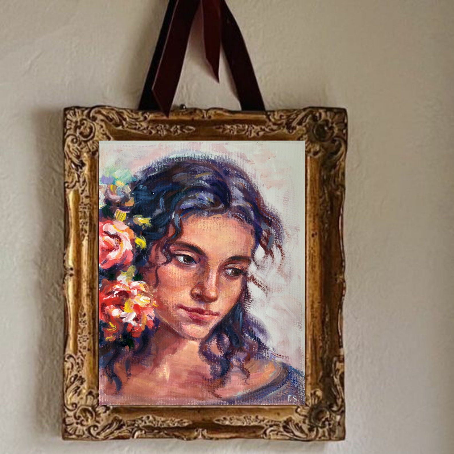 Girl Portrait Oil Painting Original Artwork Vintage Woman Art Unique ...