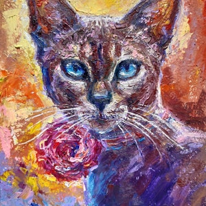 Peinture à l'huile de chat Portrait d'animal de compagnie Art original Petite oeuvre d'art