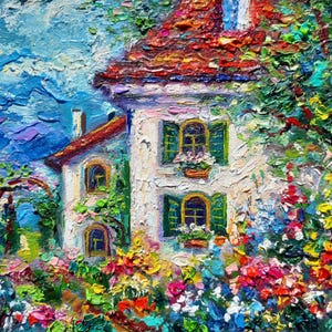 Jardín de la cabaña Campo Pintura al óleo Jardín de la cabaña original Pequeño paisaje de arte Obra de arte impresionista empaste regalo