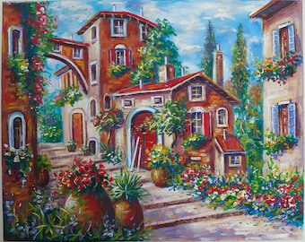 Old Town Original Painting оn canvas Streets Art Village Impressionist