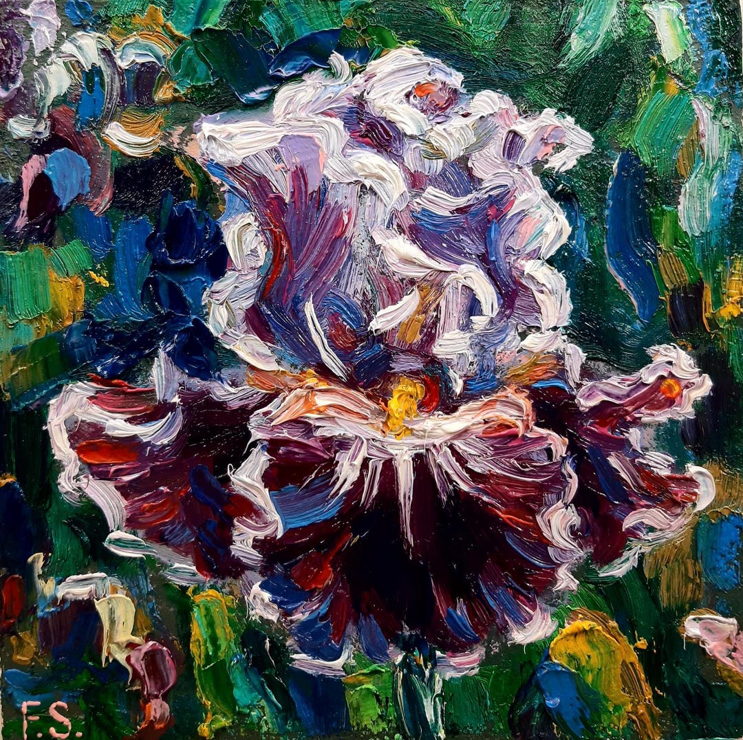 Iris Painting Floral Impressionist Small Original Oil Art Impasto - Etsy