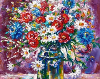 Wildflowers Original Oil Painting On canvas Floral Impasto Impressionist