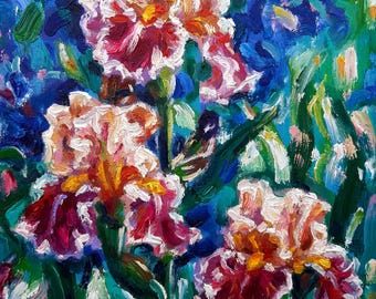 Irises Painting on Canvas Original oil Floral Impasto Impressionist