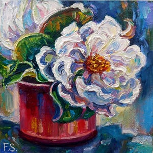 Pintura al óleo de magnolia blanca original Arte floral Pequeño arte mural impresionista