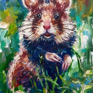 Pintura de hámster Arte al óleo original Pequeña obra de arte Retrato de mascota