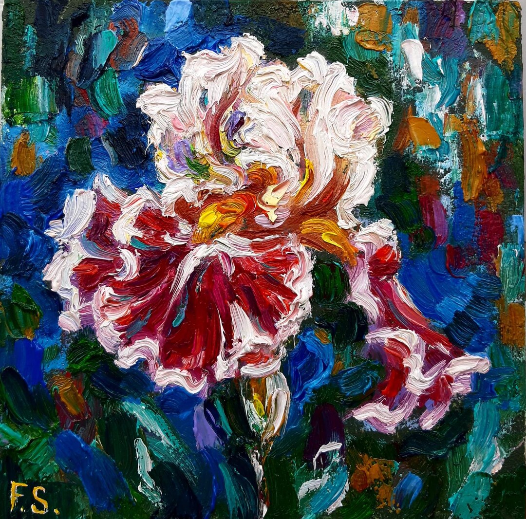 Original Oil Painting Iris Small Art Floral Impasto Impressionist - Etsy