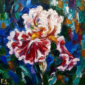 Pintura de íris Floral Original Arte a óleo Flor Pequena Impasto Arte Impressionista 6 por 6 Presente