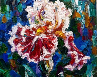 Original oil Painting Iris Small Art Floral Impasto Impressionist