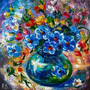 Buquê Flores Silvestres Pintura Original Pequeno Óleo arte vaso arte