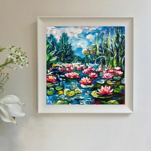 Water Lily Oil Painting Lotus Original Art Monet Wall Art Small Flower ...