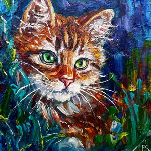Oeuvre d'art originale de peinture de chat, petit chat, portrait d'animal de compagnie, empâtement, cadeau pour amoureux des chats