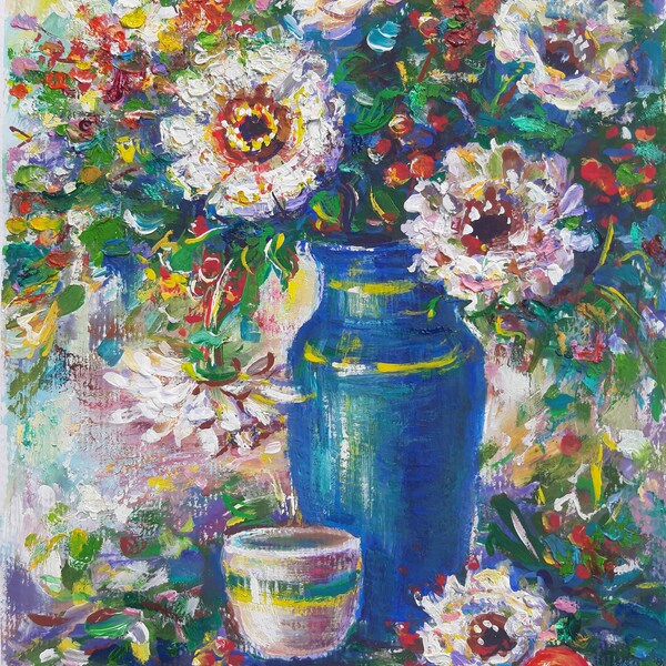 Peinture de pivoines Oeuvre d'art originale Base de pivoines peinture abstraite Art bouquet oeuvre d'art fleur nature morte impressionnisme art acrylique