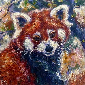 Pintura de panda vermelho animal original pequeno retrato de arte em óleo presente de arte