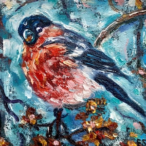 Pintura de pássaro Dom-fafe, arte em óleo original em miniatura, arte de parede para amantes de pássaros, presente