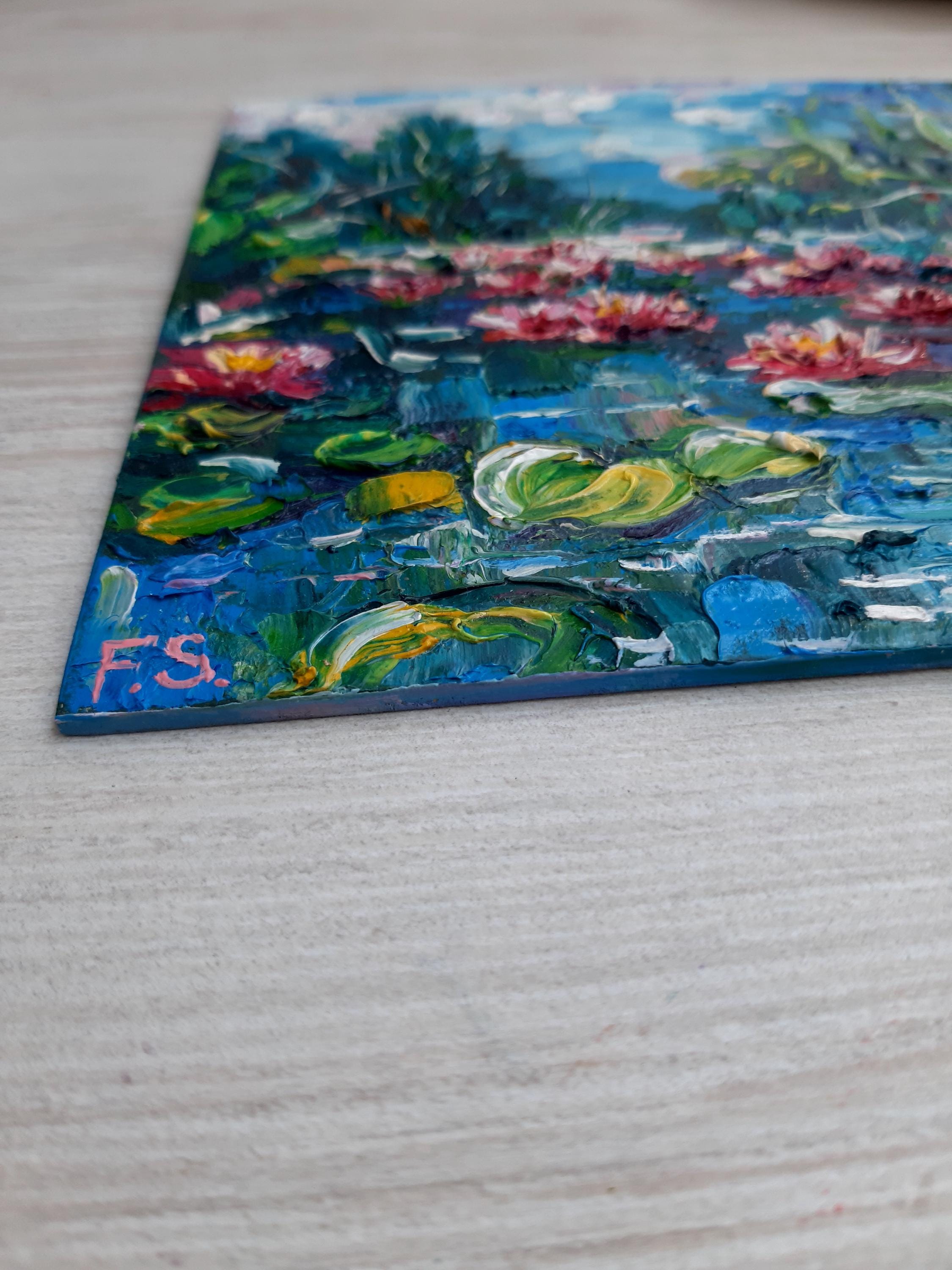 Water Lily Oil Painting Lotus Original Art Monet Wall Art Small Flower ...