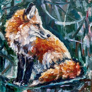 Pintura al óleo de zorro Arte original Pequeña obra de arte impresionista Regalo único