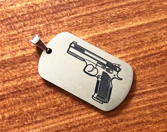 Stainless steel CZ 75 dog tag pendant