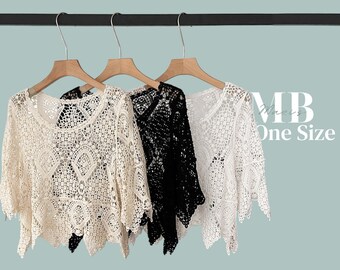 Hohle kurze Strickbluse für Damen | Leichter Strickponcho | Sommermode für Damen | Bikini-Vertuschung | Damenmode | Geschenk für Sie