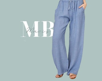 Oversized Lightweight Linen Blend Trousers | 11 Colours Available | Holiday Clothing | Women's Summer wear | Beach Bikini Coverup