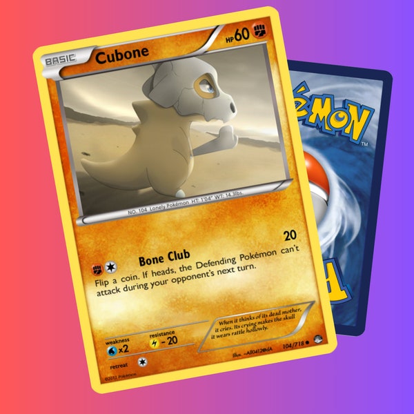 Cubone Pokemon Card - Hand Made Pokemon Card, Pokemon Gift