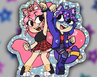 Catgirl x Catboy CHEER Sticker | Holographic anime manga kawaii
