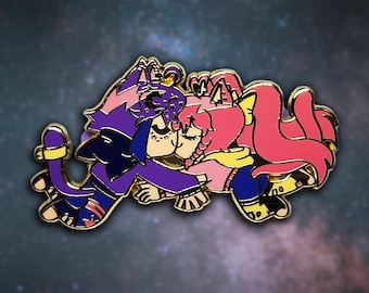 Catgirl x Catboy Kiss Enamel Pin | Holographic anime manga kawaii