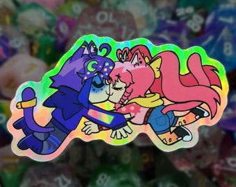 Catgirl x Catboy Kiss Sticker | Holographic anime manga kawaii