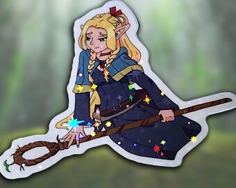 Anime Marcille Donato with Magic Staff Sparkle Sticker | Delicious in Dungeon