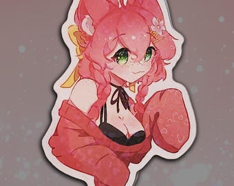 Cozy Catgirl Sakura Pink Holographic Sticker | Anime kawaii cherry blossom