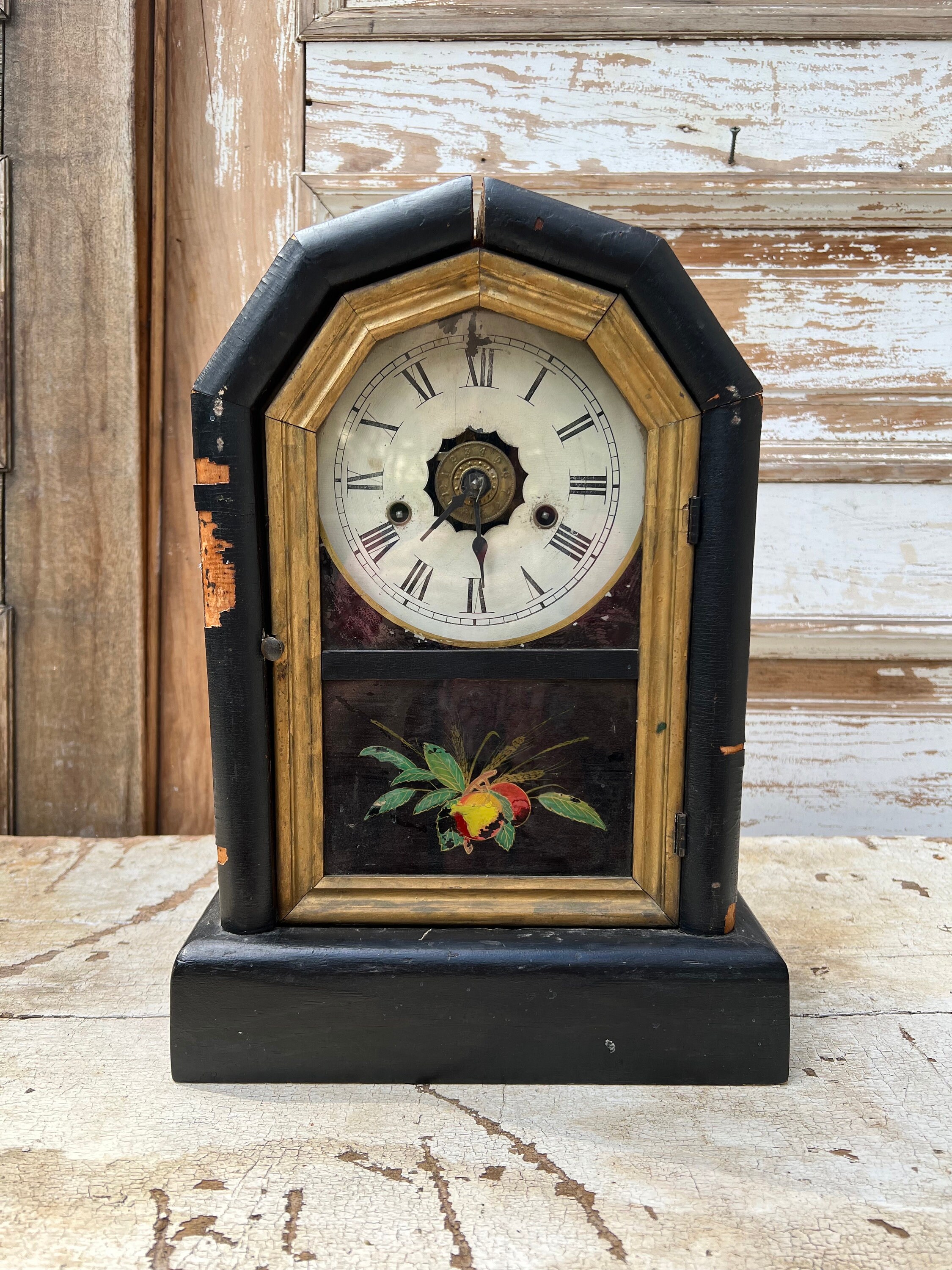 Antique New Haven Conn 1889 Mantle Clock Reverse Glass Painted - Etsy