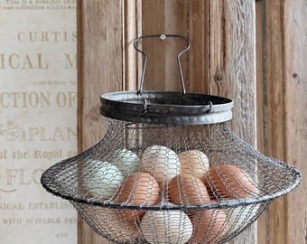 Vintage Egg Basket Collapsible Wire Mesh Egg Collecting Basket