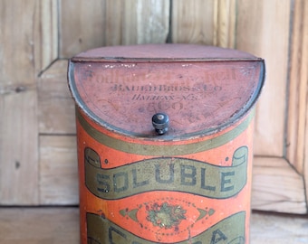 Victorian Canadian Antique Cocoa Tin Canister Bauld Bros & Co Halifax