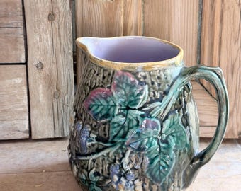 Vintage Majolica Pitcher Grape Vine and Grapes