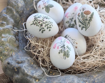 Decoupage Floral Eggs Set of 6 Spring Decor Container Basket Fillers