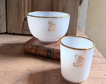 19th Century French Opaline Glass "Pelican in her Piety" Cup and Bowl